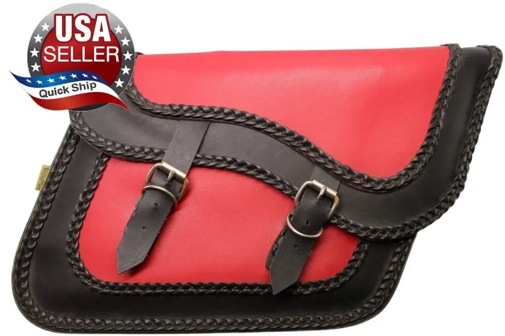 NEW Willie & Max Large Braided Slant Saddlebags Red & Black Braided • NOS